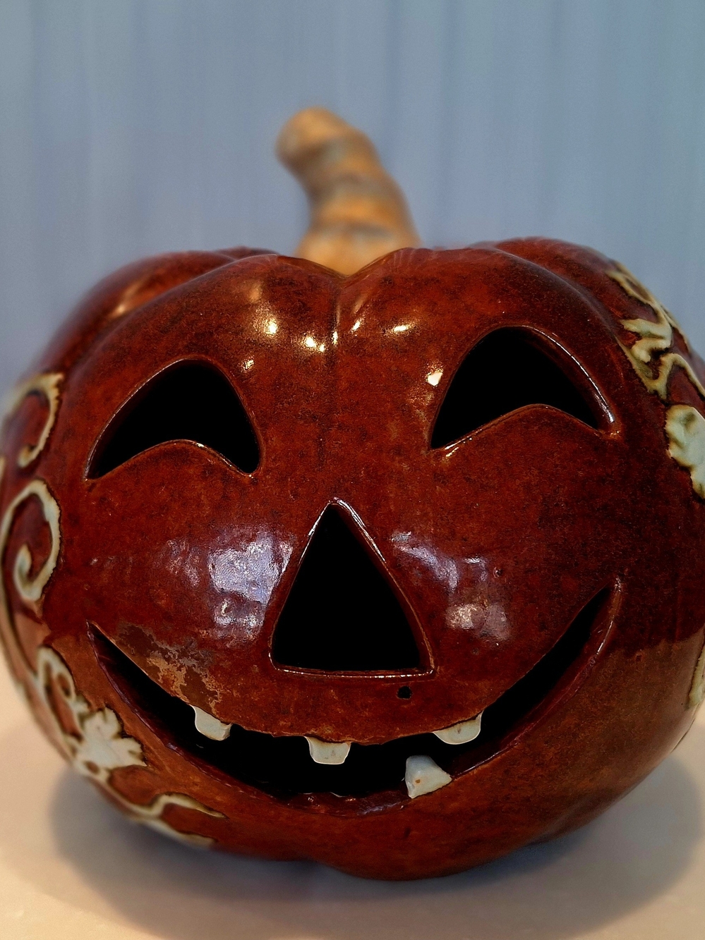 Vintage Style Ceramic Pumpkin Jack-O-Lantern Fall Halloween Decor EUC
